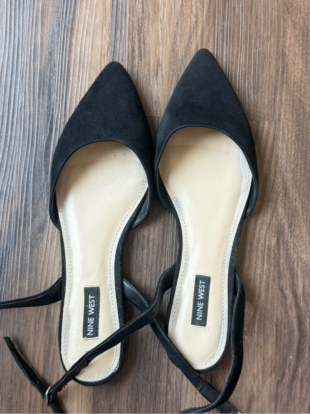 Nine West Black Pointed D'Orsay Flats with Ankle Tie